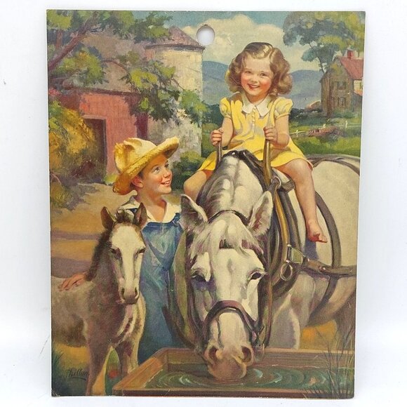Vintage Jewel Tea Co Receipt Card 1940s Children Horse Foal by Dillon 7.5" x 9.5 - Picture 1 of 3
